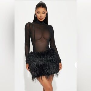 Fashion Nova Black Faux Fur Mesh Mini Dress